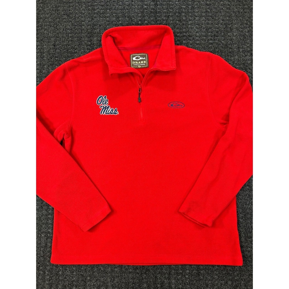 Drake Clothing Company Ole Miss Rebels Fleece Quarter Zip Pullover Red Mens M